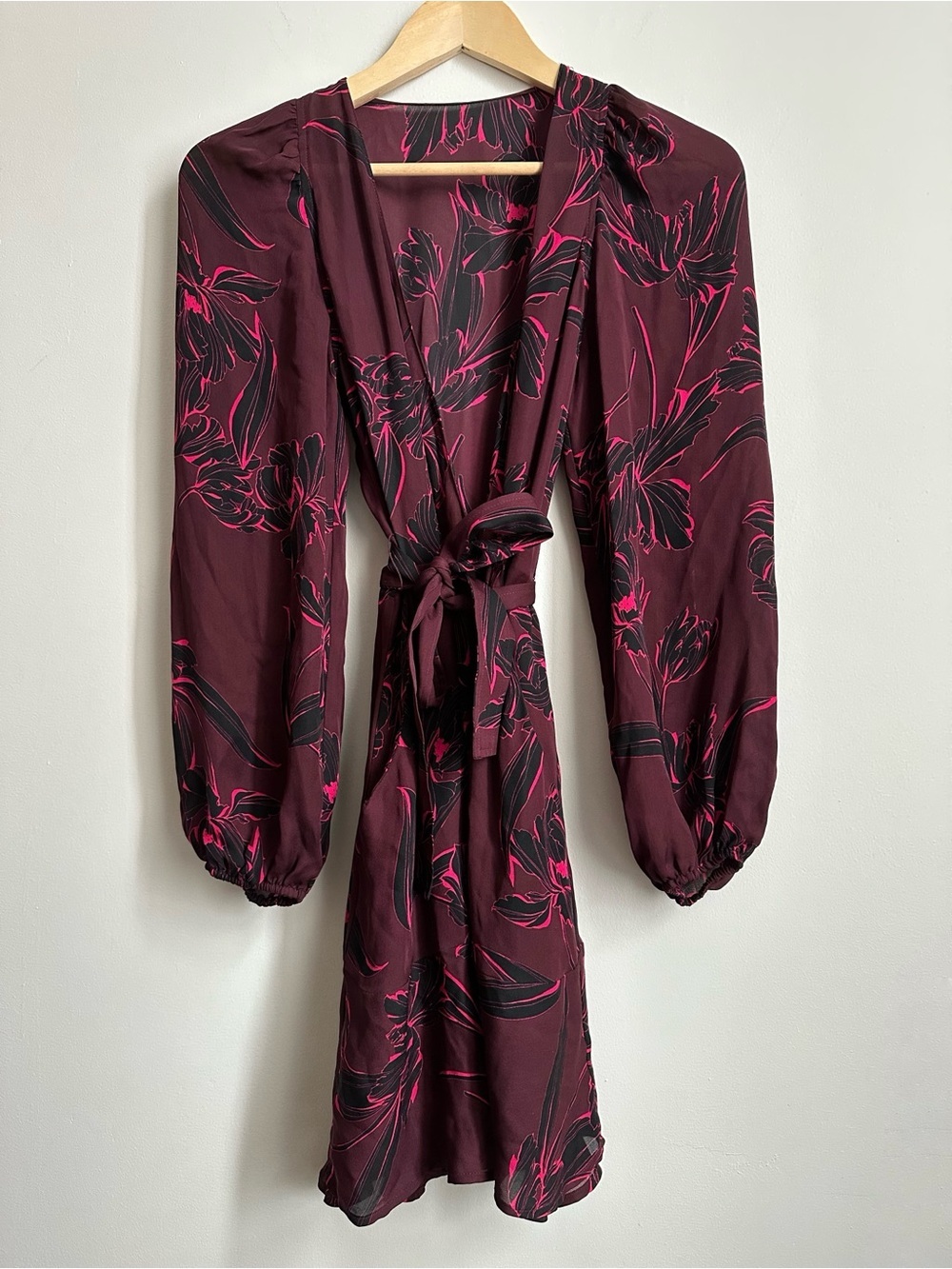 A.L.C. Revolve Embry Silk Floral Wrap Burgundy Mini Dress - Picture 5 of 10